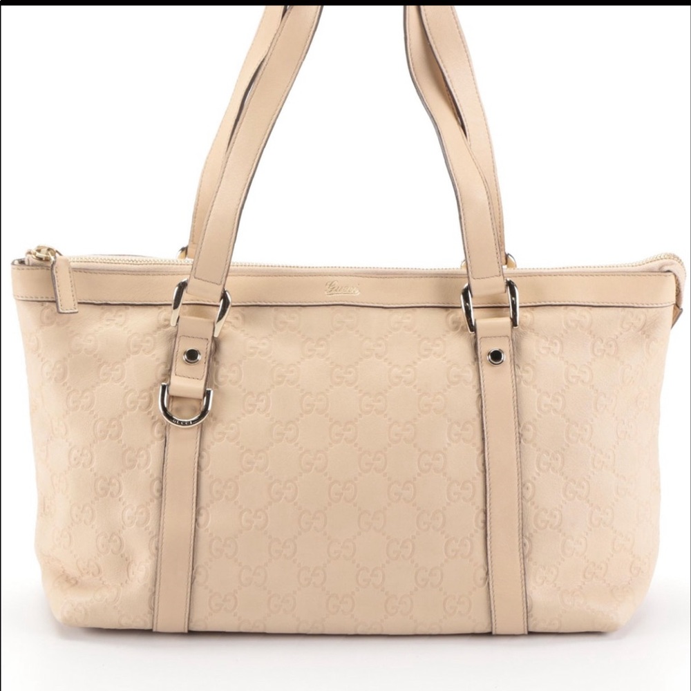 Gucci Beige Guccissima D-Ring Zip Leather Shoulder Handbag Good Condition